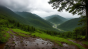 下雨天山间树林风景图片